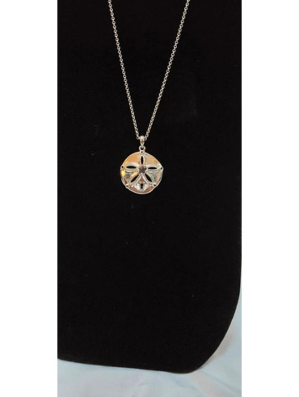 Silver Tone Sand Dollar Pendant Necklace Coastal Beach Jewelry